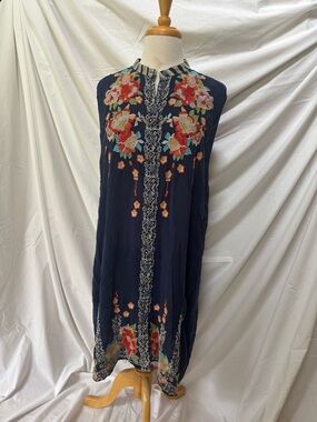 Johnny Was Dark Blue Embroidered Sleeveless MIDI Dress XXL